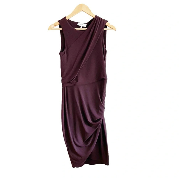 Reiss Leane Dress Size 4 US Maroon Burgundy Sleeveless Ruched Draped Stretch - Picture 1 of 8